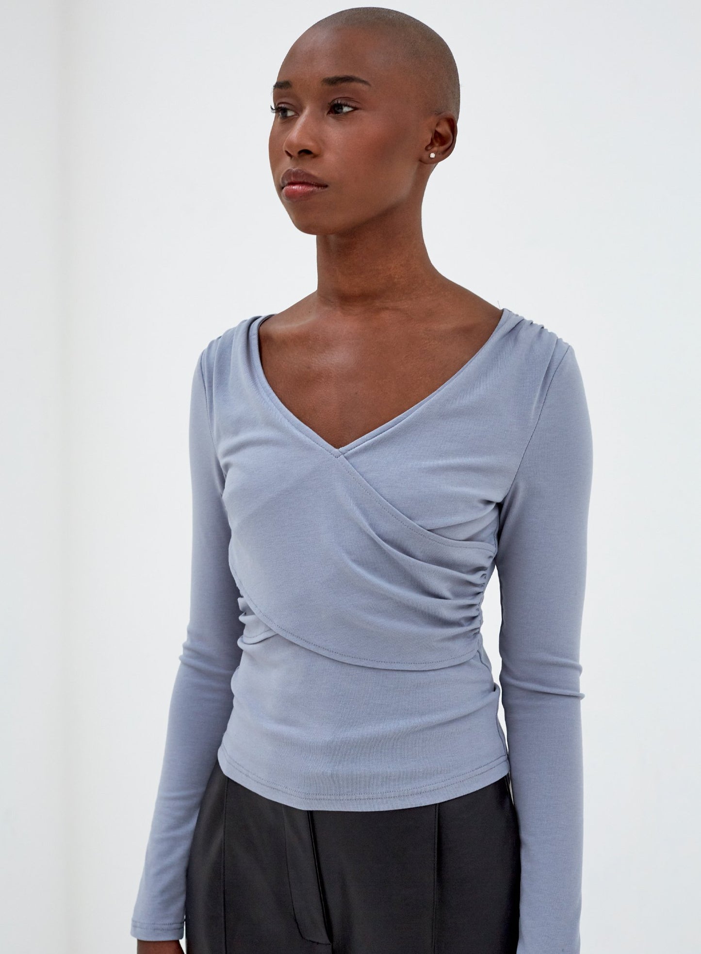 Everly Wrap Front Top Dusty Blue